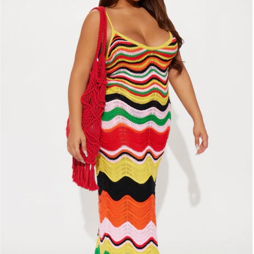 Colorful Wavy Crochet Maxi Dress